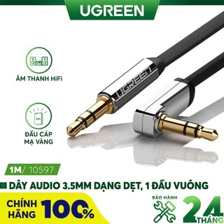 Cáp âm thanh 2 đầu 3.5mm dài 1m dây dẹt đầu vuông góc 90 độ ugreen 10597 - hàng chính hãng