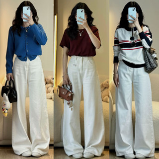 Quần jean trắng ống rộng trơn nam nữ cạp cao MIAA  dày dặn đủ size, quần bò trắng trơn ống rộng nữ phong cách ulzzang