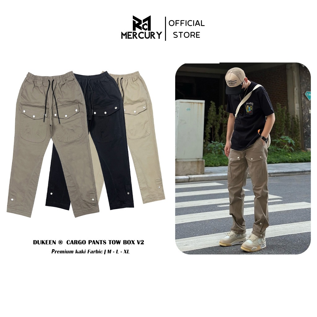 Quần Cargo Pants Tow Box V2 Nam Nữ Unisex Túi Hộp Ống Suông Chất Liệu Kaki Co Giãn 4c QD041