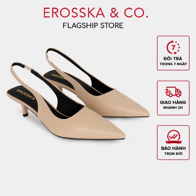 Erosska - Giày cao gót dáng Slingback trơn mũi nhọn tối giản cao 5cm màu kem - EH066