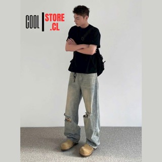 (COOL129) Quần jean nam ống suông rộng rách, quần bò nam rách gối vải dày top xu hướng 2025