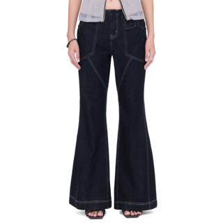 Quần jeans denim dài nữ ống loe chỉ nổi - BEUTER WMNS Grey Wide Flare Raw Denim Jeans