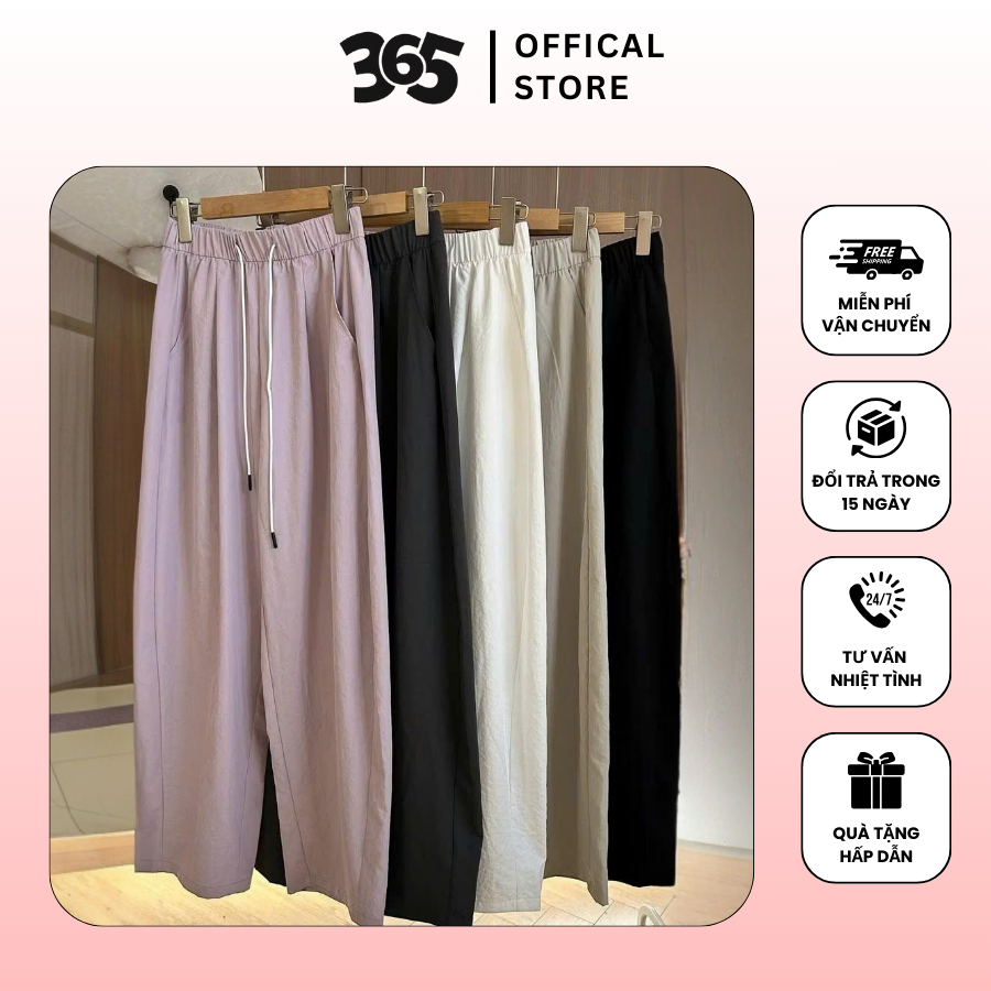 Quần gió nữ ống suông chất gió, quần ống rộng dáng thể thao 365 Outfit