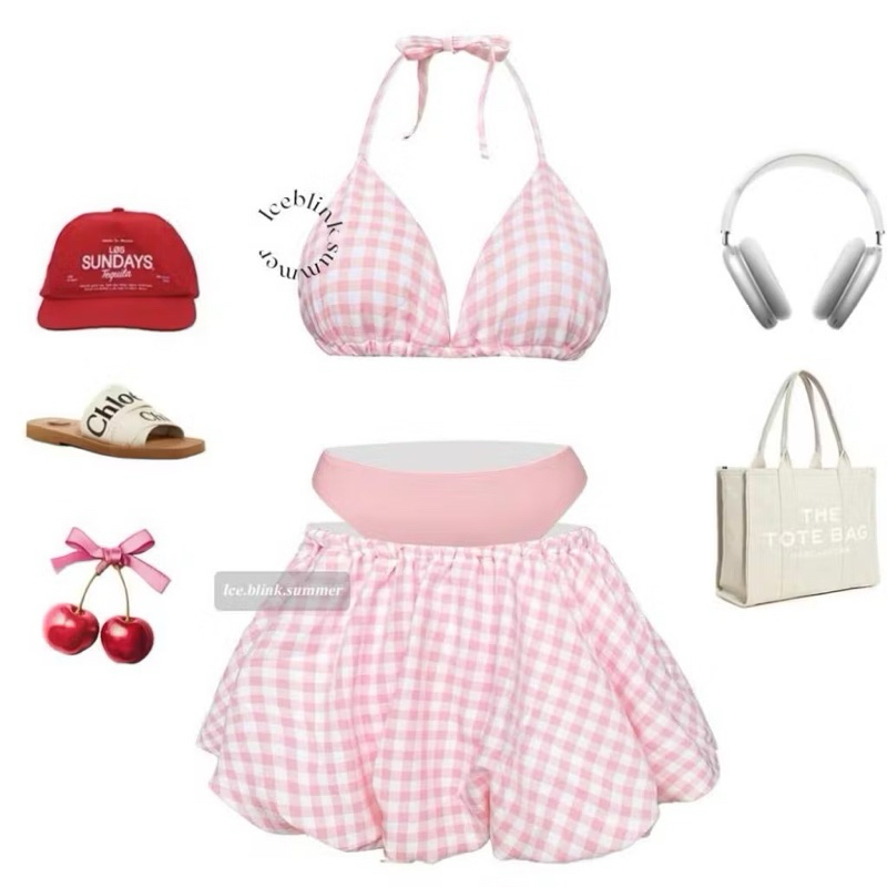Bikini Cao Cấp set bikini 3 mảnh thiết kể trẻ trung đồ bơi 3 mảnh áo dây buộc kèm mút quần tam giác mix váy bí ngô | BigBuy360 - bigbuy360.vn