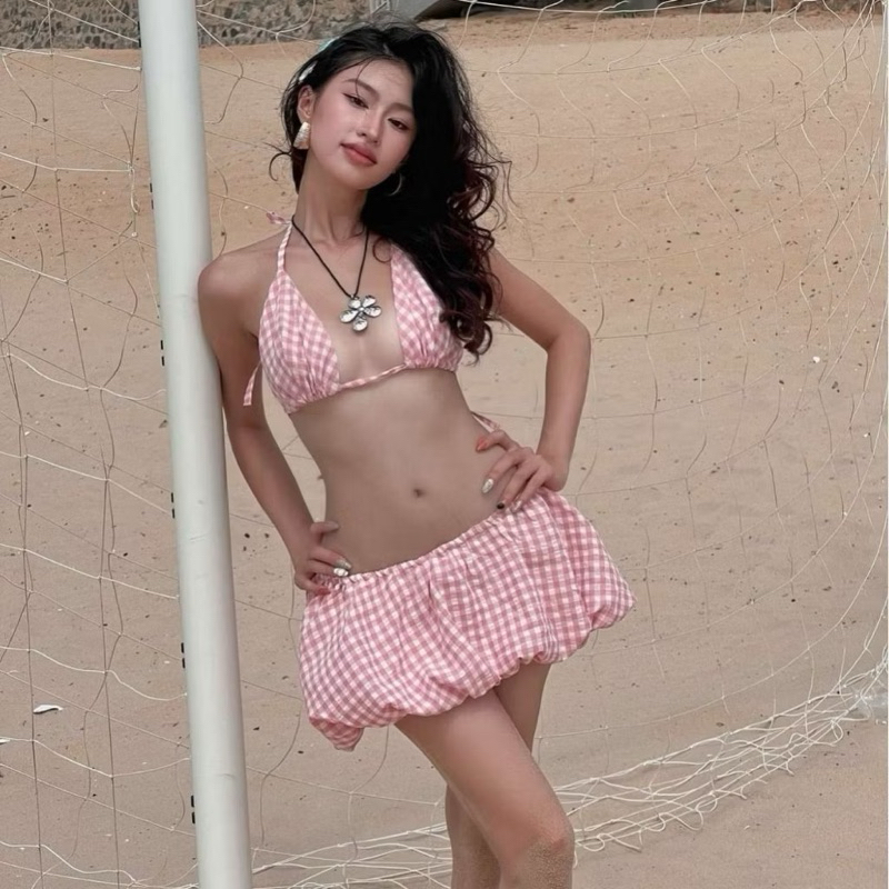 Bikini Cao Cấp set bikini 3 mảnh thiết kể trẻ trung đồ bơi 3 mảnh áo dây buộc kèm mút quần tam giác mix váy bí ngô | BigBuy360 - bigbuy360.vn