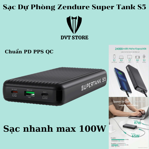 Pin Dự Phòng SUPER TANK S5 24.000mah 100w Zedure - Sạc Siêu Nhanh 100W sạc nhanh điện thoại, Laptop
