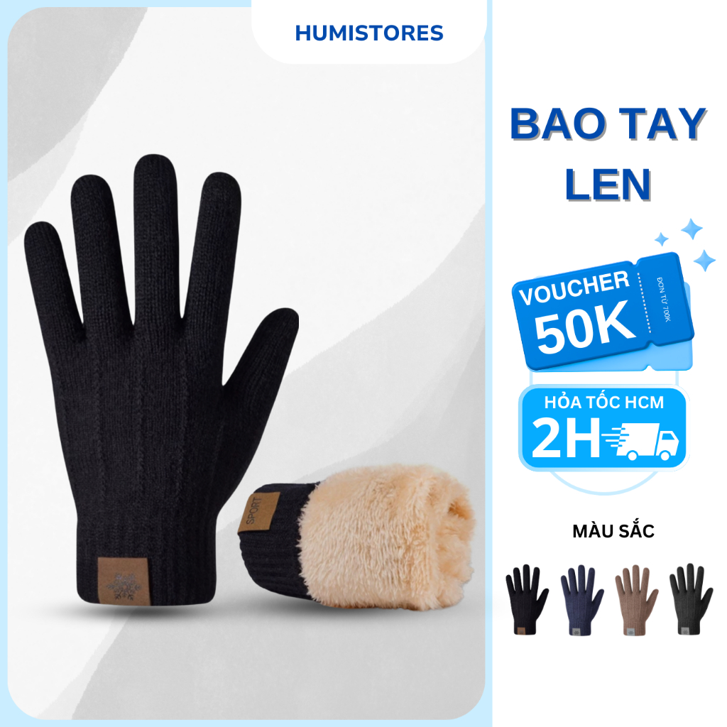 Găng Tay Len Nam Mùa Đông Lót Lông Giữ Ấm Mềm Mịn Có Cảm Ứng Màn Hình Điện Thoại