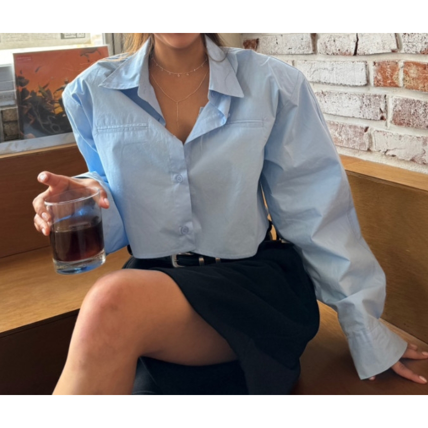 [[ NUNIDA CLOTHES ]] Sơ mi croptop Hàn Quốc – màu xanh trời, màu trắng // Sản xuất tại Hàn Quốc (Mad