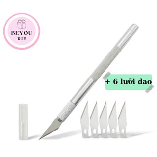 Dao cắt washi Tape, dao cắt inox, dao washi tape kèm 6 lưỡi dao, dài 15cm, làm mô hình, rọc giấy thủ công DIY☘️
