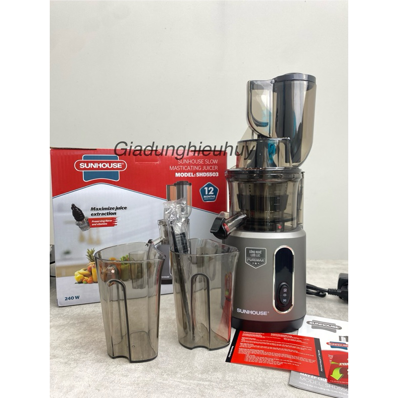 Máy ép chậm Sunhouse SHD5503 Công nghệ ép chậm thông minh, ép kiệt bã mọi loại rau củ quả.