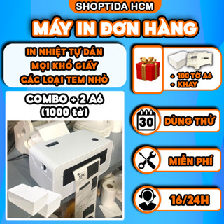 Máy in đơn hàng Shoptida SP46 kèm 1000 giấy in nhiệt 10*15cm decal tự dán, có phân loại kèm phụ kiện, bảo hành 12 tháng