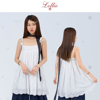  LOLLIE STUDIO - Áo kiểu thêu nơ buộc nơ bo chun lưng Dolly Top TKA435 