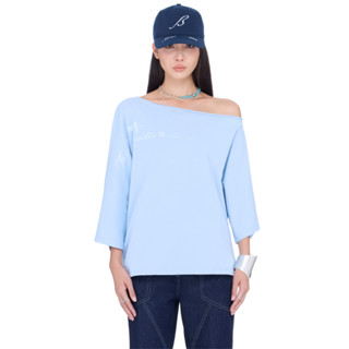 Áo thun nữ lệch vai tay lửng - BEUTER Spiritual Advisor Blue Off Shoulder T-Shirt