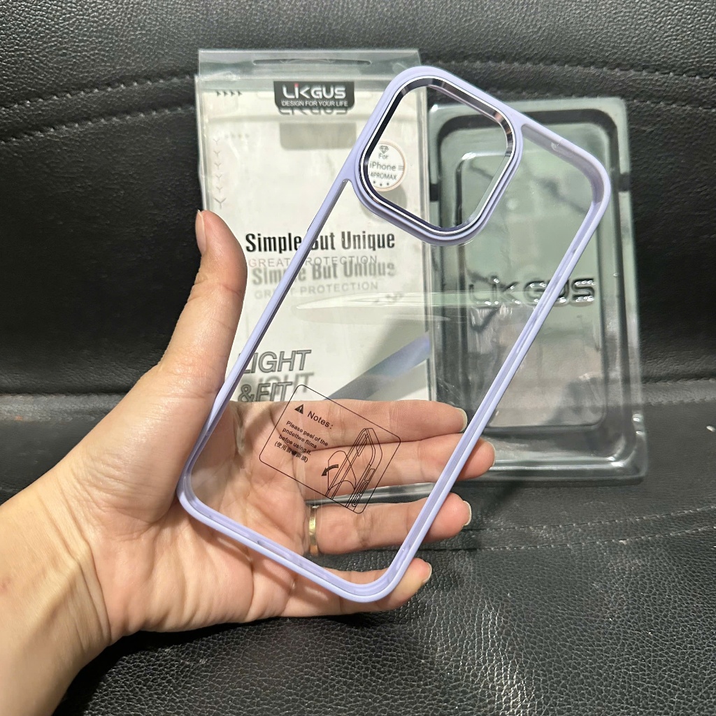 Xả - Ốp lưng Likgus lưng trong viền màu iPhone 14 pro max ( Tím Sáng ) (gtk)