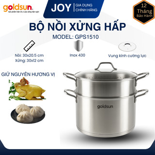 Nồi inox luộc gà kèm xửng hấp Goldsun GPS1510-S, nồi đáy từ 3 lớp size 30cm cao cấp, có đô bền cao