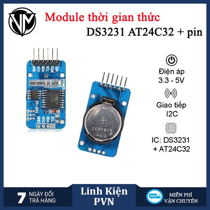 Module thời gian thực DS3231 + ROM AT24C02 KÈM PIN