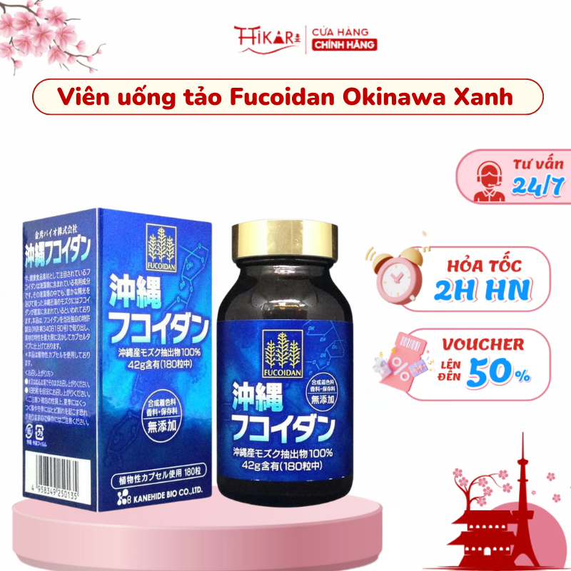 Viên uống tảo Fucoidan Okinawa xanh Nhật Bản hỗ trợ ung thư 180 viên.