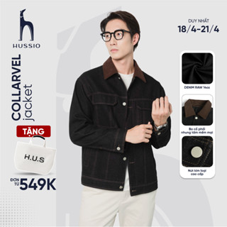 Áo khoác jeans nam phối cổ nhung DENIM COLLARVEL dày dặn, đứng form, độ bền vải cao - HUSSIO