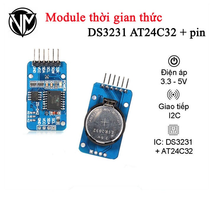 Module thời gian thực DS3231 + ROM AT24C02 KÈM PIN