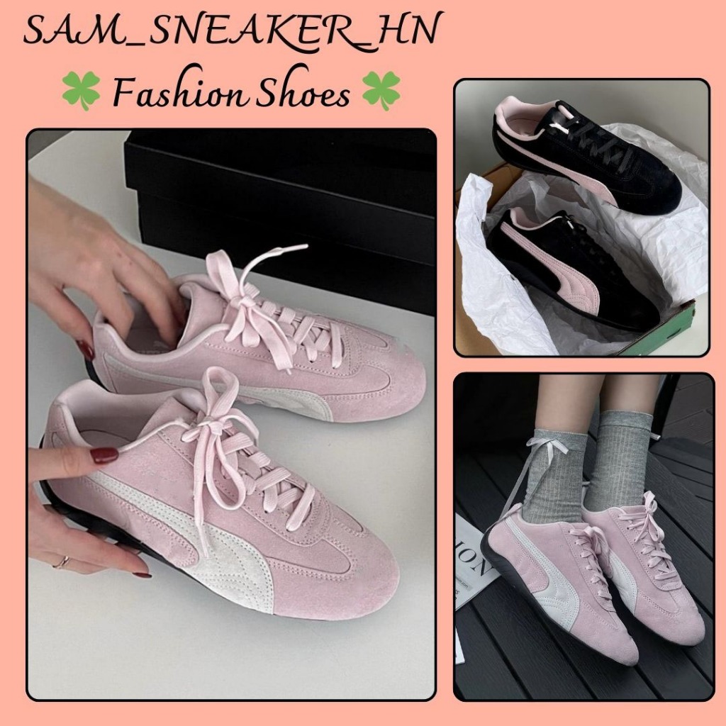 Giày Thể Thao PU>MA  Speed Black Pink, Giày Sneaker PU<MA Speed 2 Màu Đen Hồng Thời Trang Nam Nữ