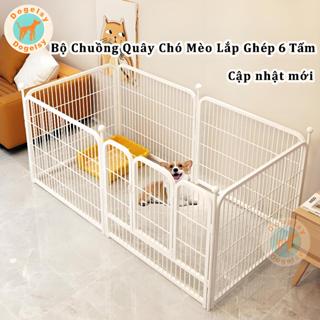  🐈Dogelsy🐕 Bộ Chuồng Quây Chó Mèo Lắp Ghép 6 Tấm Chuồng Quây Nan Ống Sơn Tĩnh Điện Dành Cho Chó Lớn 