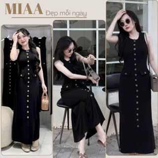 Váy nữ liền thân dáng dài cổ tròn không tay cúc trước tôn dáng, đầm sơ mi nữ sang chảnh HCOM25900 MIAA