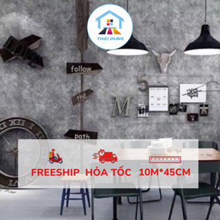 Giấy dán tường giả xi măng 10 Mét có sẵn keo chống nước khổ rộng 45cm