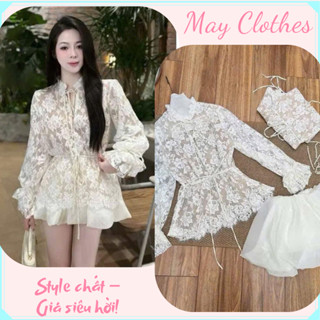 Bộ hè nữ áo ren trắng dài tay phối chân váy ngắn voan, set đồ nữ cao cấp hanh lịch nữ tính sang chảnh HCOM25855