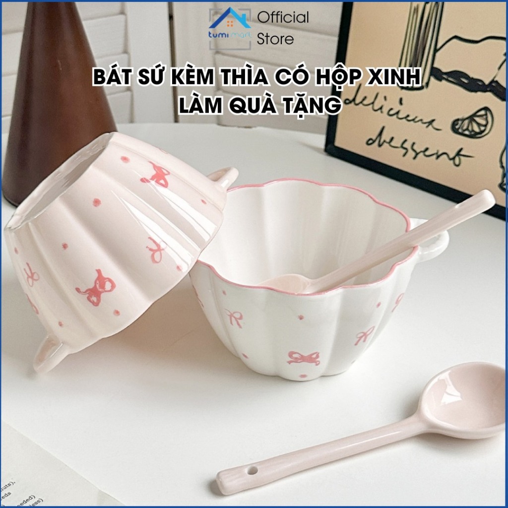 Bát Sứ Có Quai [1 BÁT + 1 THÌA] Cao Cấp Có Kèm Hộp Để Làm Quà Tặng [THÌA KHÔNG IN HÌNH]