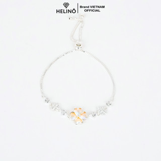Lắc tay bạc nữ HELINO dây rút Cỏ bốn lá đính đá Moonstone đổi màu cao cấp trang sức lấp lánh V38