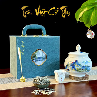 Hộp Trà Vali Da Quà Tặng Thượng Hạng HOÀNG ĐAN TEA Hũ Đựng 200Gr Trà Ngon Shan Tuyết & Thái Nguyên Biếu Đối Tác