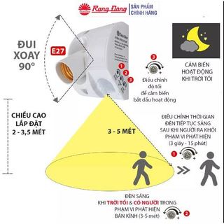 Đui đèn cảm biến Rạng Đông ĐCB01.PIR E27/300W - HÀNG CHÍNH HÃNG - BẢO HÀNH 24 THÁNG