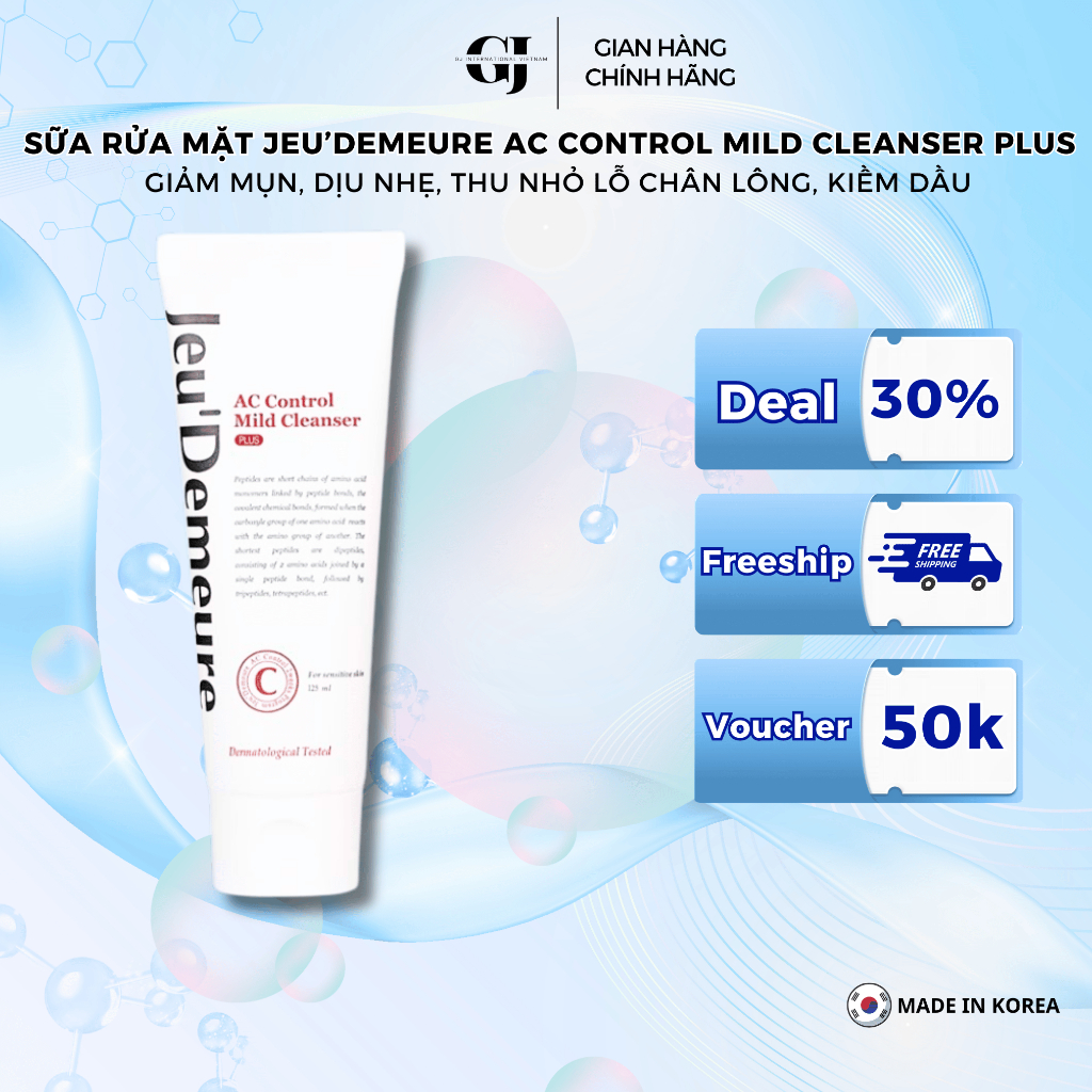 Sữa rửa mặt Jeu'Demeure kiềm dầu, hạn chế mụn AC Control - Mild Cleaser Plus 150ml. GJ Official Stor