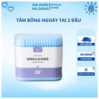 Tăm bông ngoáy tai 2 đầu dùng 1 lần đầu bông mềm mại an toàn hộp 200 cái