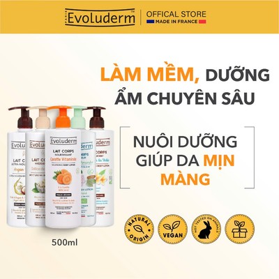 Sữa Dưỡng Thể Evoluderm thiên nhiên thuần chay giúp da Ẩm mượt, Mịn Màng, Trắng sáng 500ml (QT)