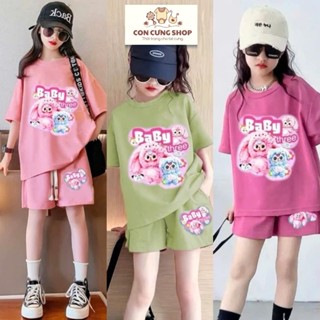 Set bộ quần áo hình Baby Three dành cho bé gái 18-45kg thiết kế xinh xắn, chất liệu thoáng mát. H14 - Con Cưng Shop