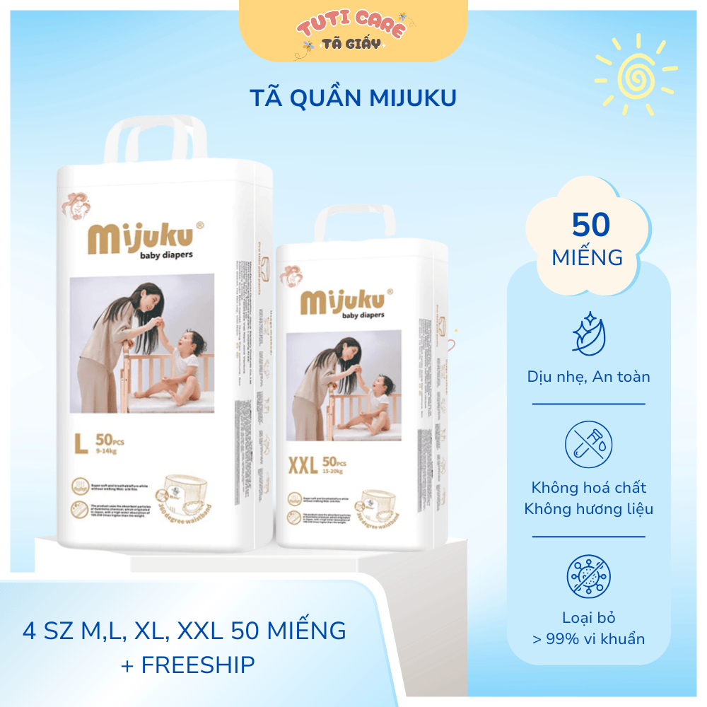 Tã quần Mijuku 50 Miếng Size M L XL XXL  mềm mại thoáng khí