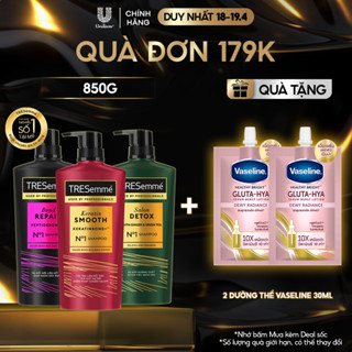 Dầu Gội TRESemmé Keratin Smooth/ Bond Repair/ Salon Detox Cho Tóc Vào Nếp, Giảm Gãy Rụng, Detox Sạch sâu 850g