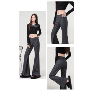 Quần ống loe cạp trễ đẹp hách dáng nâng mông, quần dài trơn màu xám, đen basic cá tính trẻ trung chất Gôn Hàn cao cấp