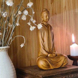 Tượng Phật Thiền An Nhiên, Thiền Sư Vạn Phúc Làm Bằng Gỗ Bách Xanh, Decor Phòng Thiền, Phòng Khách, Bàn Làm Việc