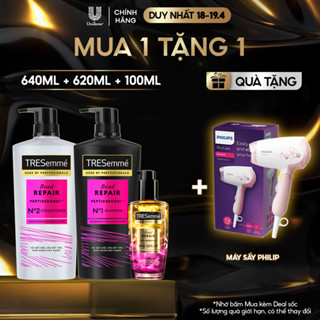 Combo 3 Bước TRESemmé Bond Repair Cho Tóc Hư Tổn Do Tạo Kiểu, Giúp Ngăn Gãy Rụng Dầu Gội 640g+Dầu Xả 620g+Serum 100ml