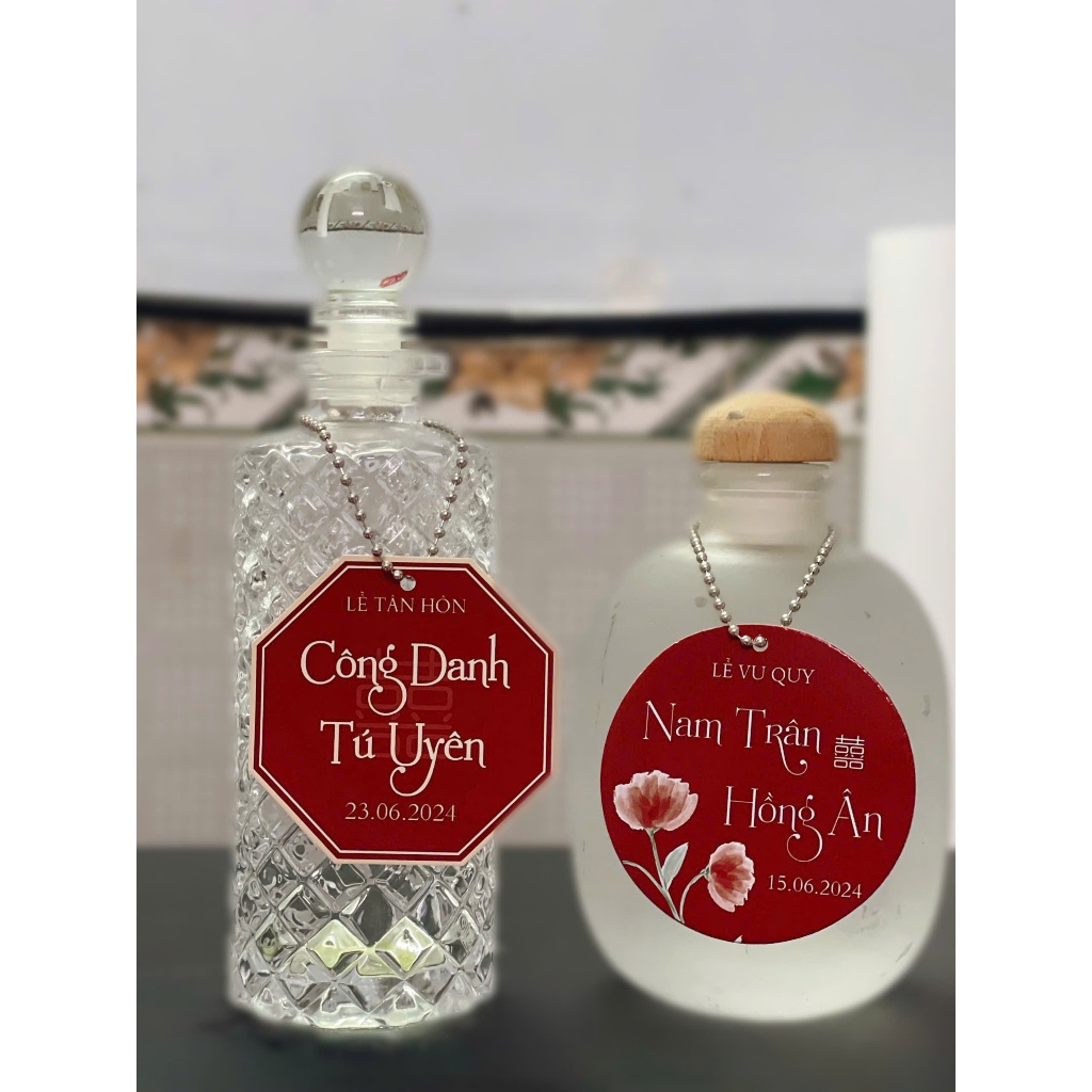Nhãn tròn & nhãn kiểu treo hoặc dán chai nước suối trang trí bàn gia tiên