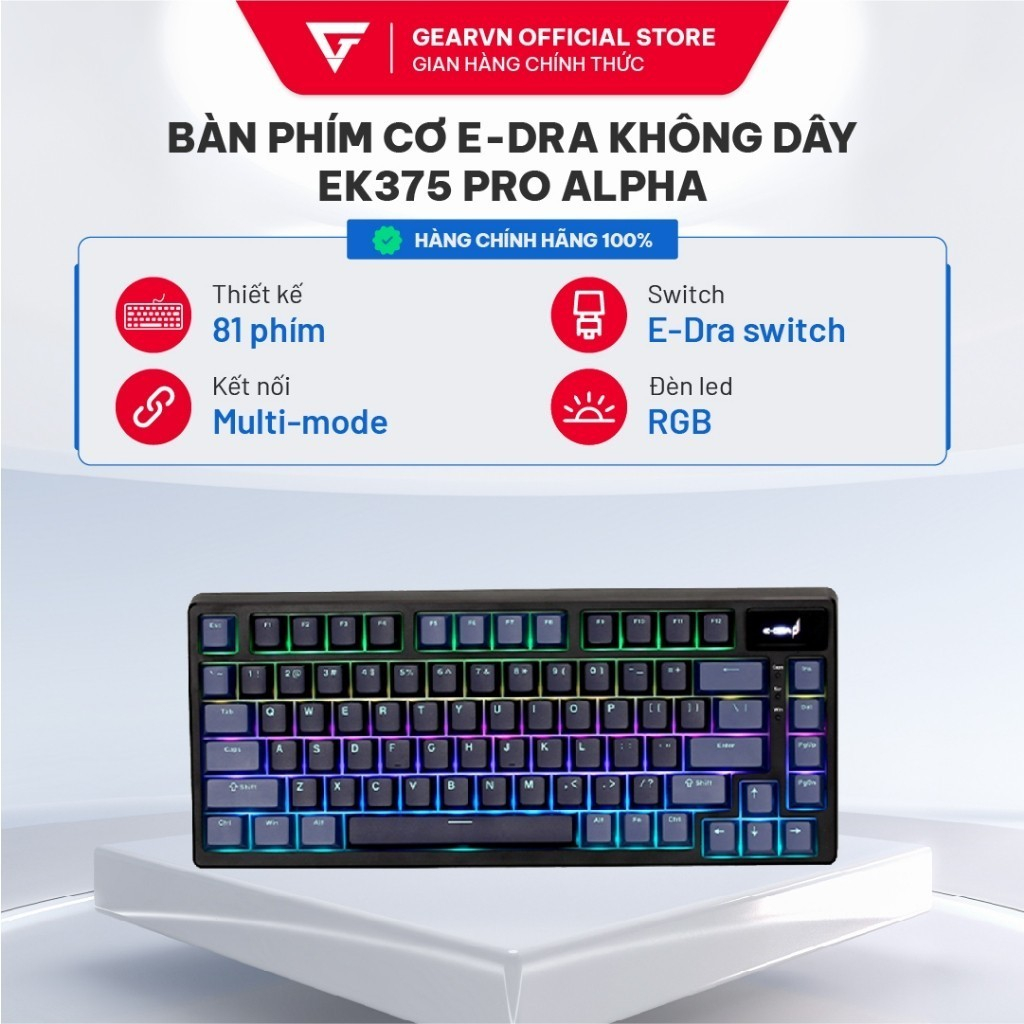 Bàn phím cơ E-Dra không dây EK375 PRO| Hotswap 5 pin| Keycap PBT| Led RGB| Bảo hành chính hãng 2 năm | BigBuy360 - bigbuy360.vn