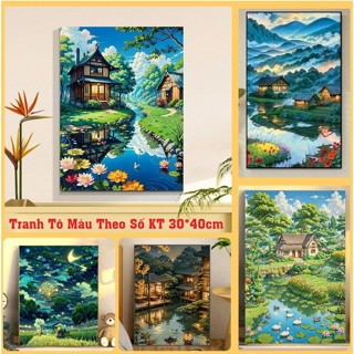  TỔNG HỢP MẪU HOT 2024 - Tranh tô màu theo số Tranh sơn dầu số hoá phong cảnh 30*40CM ĐÃ CĂNG SẴN KHUNG 