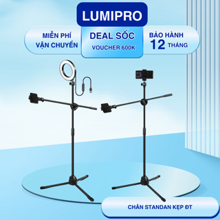 Gậy livestream kiêm chân quay video bằng kim loại chắc chắn, chụp ảnh 360 độ quay mọi góc nhìn kèm đèn live