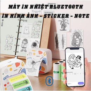  Máy in nhiệt Bluetooth mini cầm tay để in sticker - ghi chú - in tem nhãn - in hình tô màu cho bé - in văn bản 