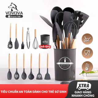 VOVOVA Bộ 12 Dụng Cụ Bếp Silicon Chống Dính - Chịu Nhiệt 250°C, Làm Bánh & Nấu Ăn