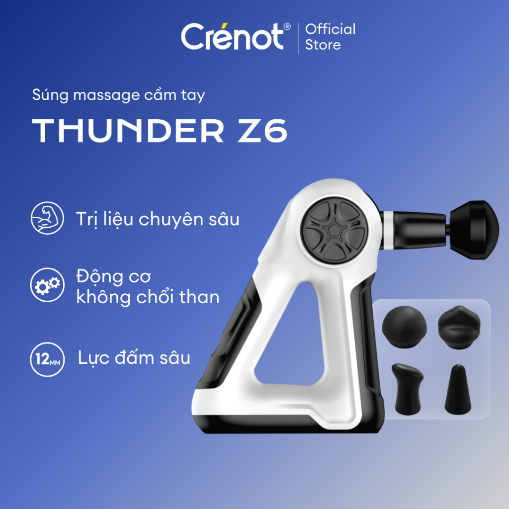 Máy massage cầm tay cao cấp Crenot Thunder Z6 súng massage gun mini mát xa toàn thân đấm lưng cổ vai