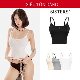 Áo hai dây nữ thun 2 da croptop SISTERS màu đen, trắng, xám, be có quai điều chỉnh ôm sát cơ thể gợi cảm Base | SS24-T5
