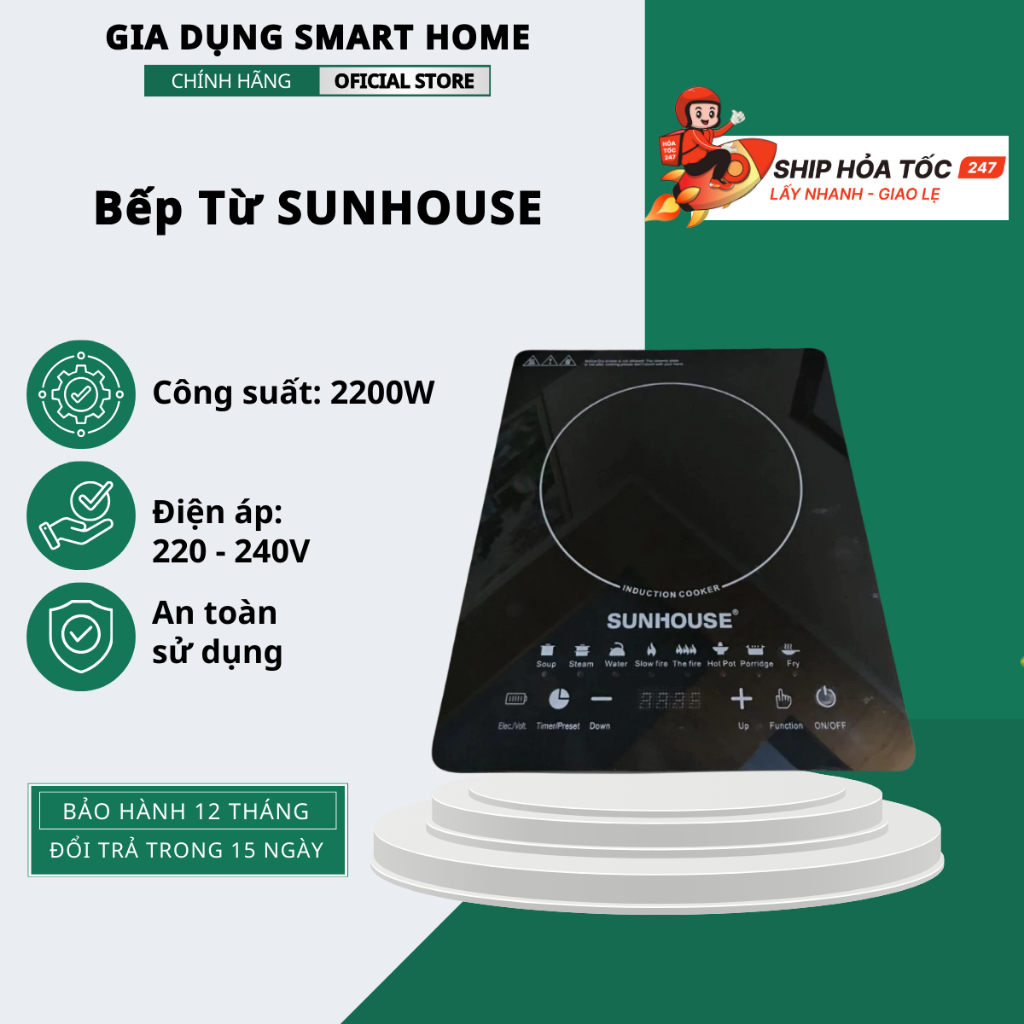 Bếp Từ SUNHOUSE Thế hệ mới SHD6011 Bảo Hành 12 Tháng, Bếp Từ Đơn Công suất 2200W Điều khiển cảm ứng,